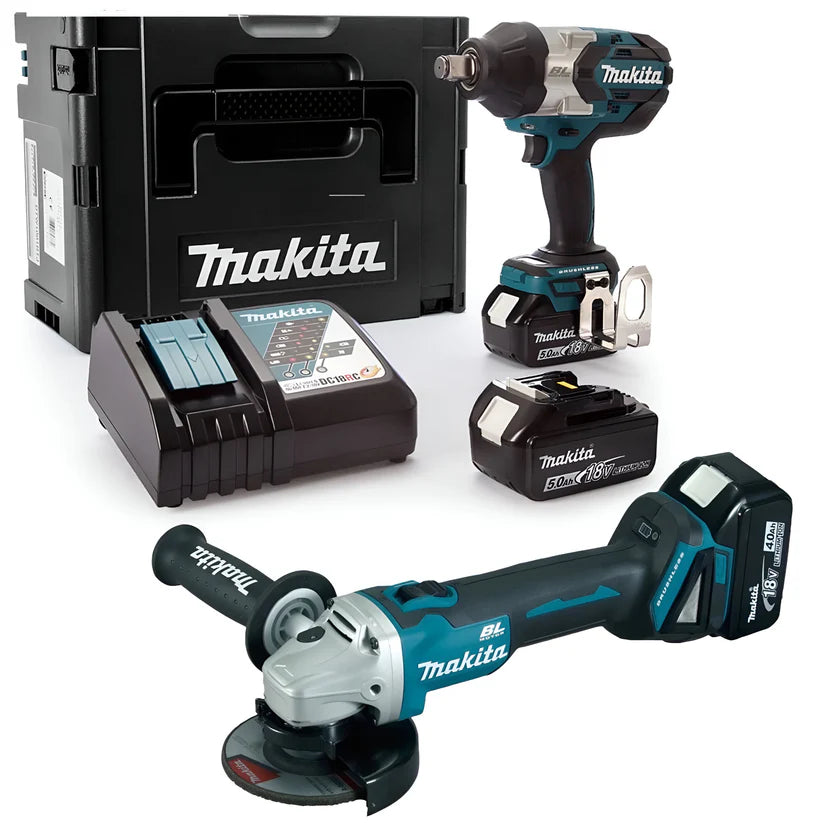 Γωνιακός Τροχός DGA454RMJ + Μπουλονόκλειδο DTW1001RTJ – Makita x2 Μπαταρίες 18V – 5Ah