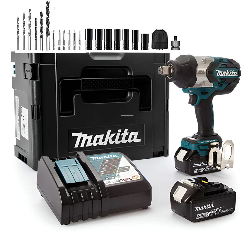Makita Brushless Μπουλονόκλειδο - Παλμικο Δράπανο 2 Σε 1 - DTW1001RTJ 18V x2 Μπαταρίες 5Ah Με Υποδοχή 3/4” + Ταχυτσοκ