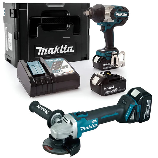 Γωνιακός Τροχός DGA454RMJ + Μπουλονόκλειδο DTW1001RTJ – Makita x2 Μπαταρίες 18V – 5Ah